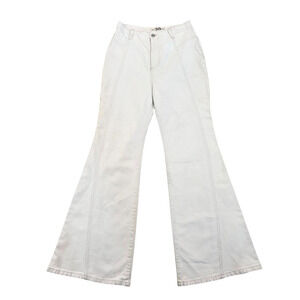 Free People We the Free Flare Jeans SZ 29 Cream High Rise Seam Accent